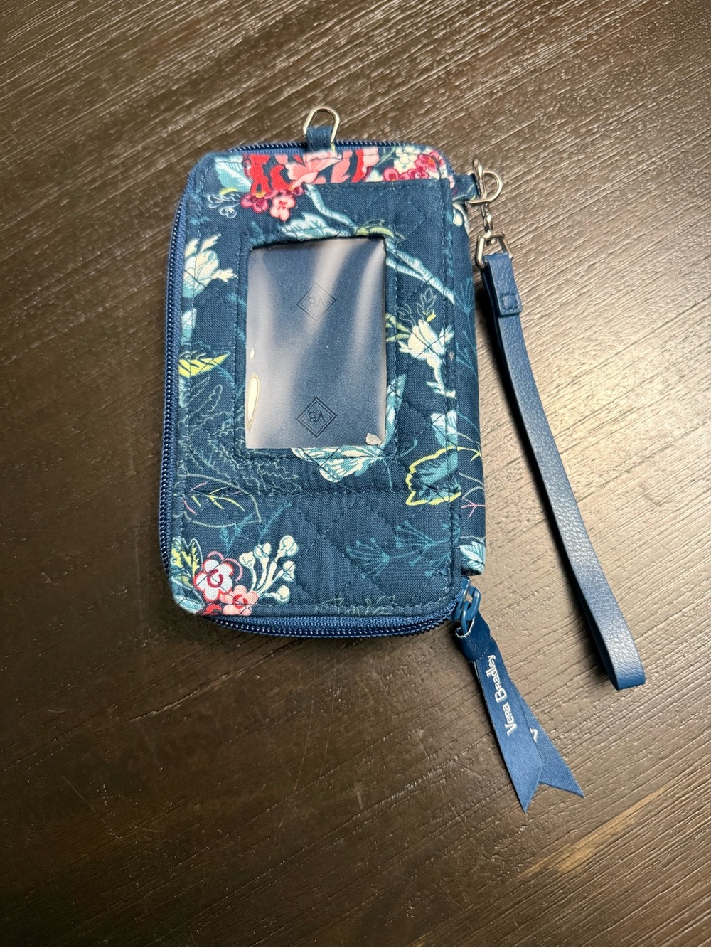 Vera Bradley Navy Floral Quilted Wallet Wristlet with ID Window